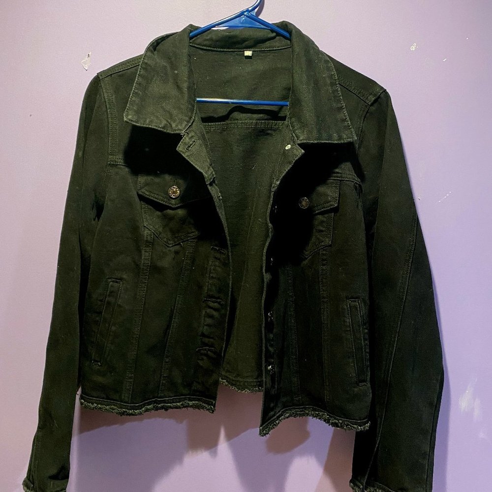 Black Cropped Jean Jacket - Shein